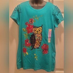 Girl's Size Large 14/16 Arizona Teal Green Tshirt With Owl Design